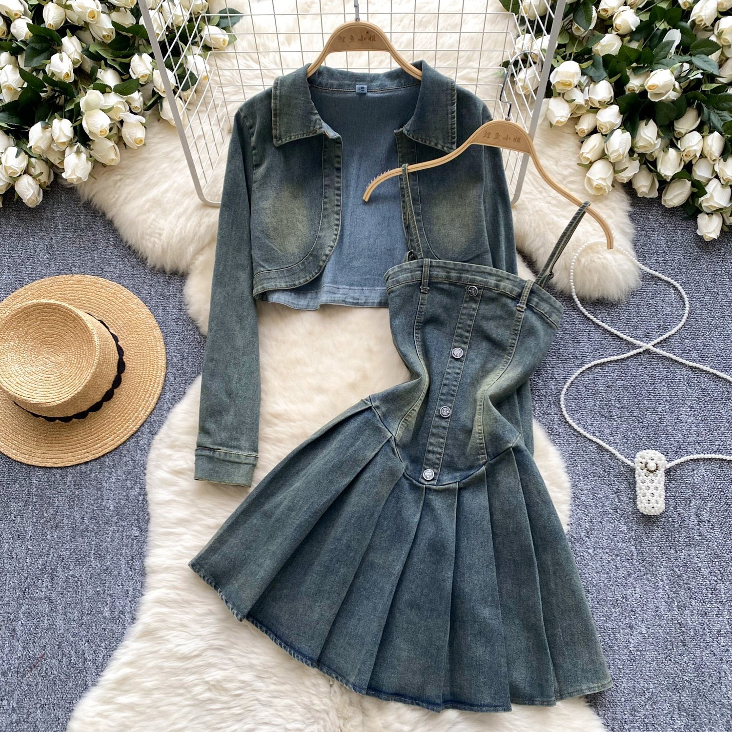 Women's Sets Fall Solid Full Sleeve Coat Casual Denim Set