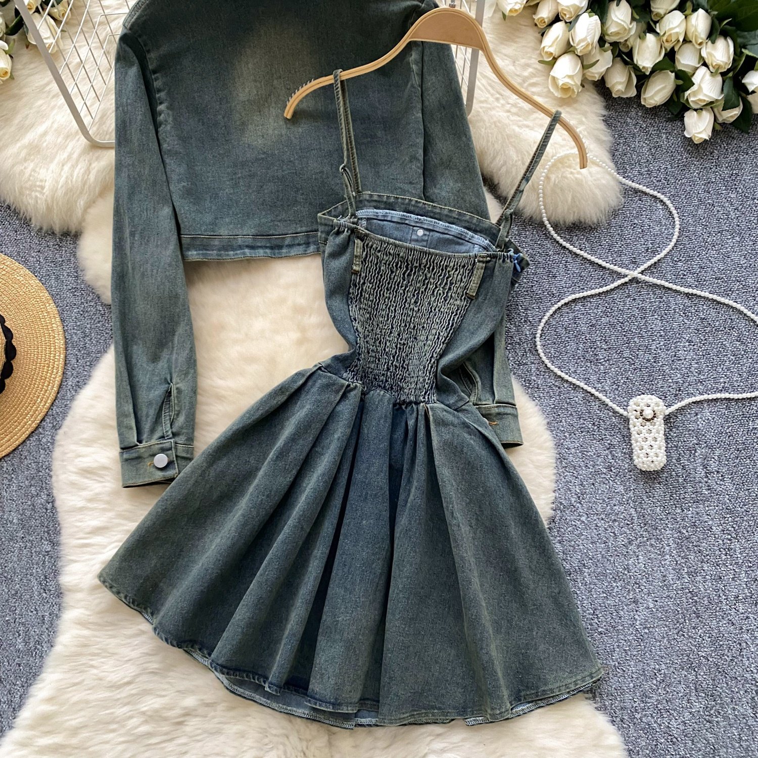 Women's Sets Fall Solid Full Sleeve Coat Casual Denim Set