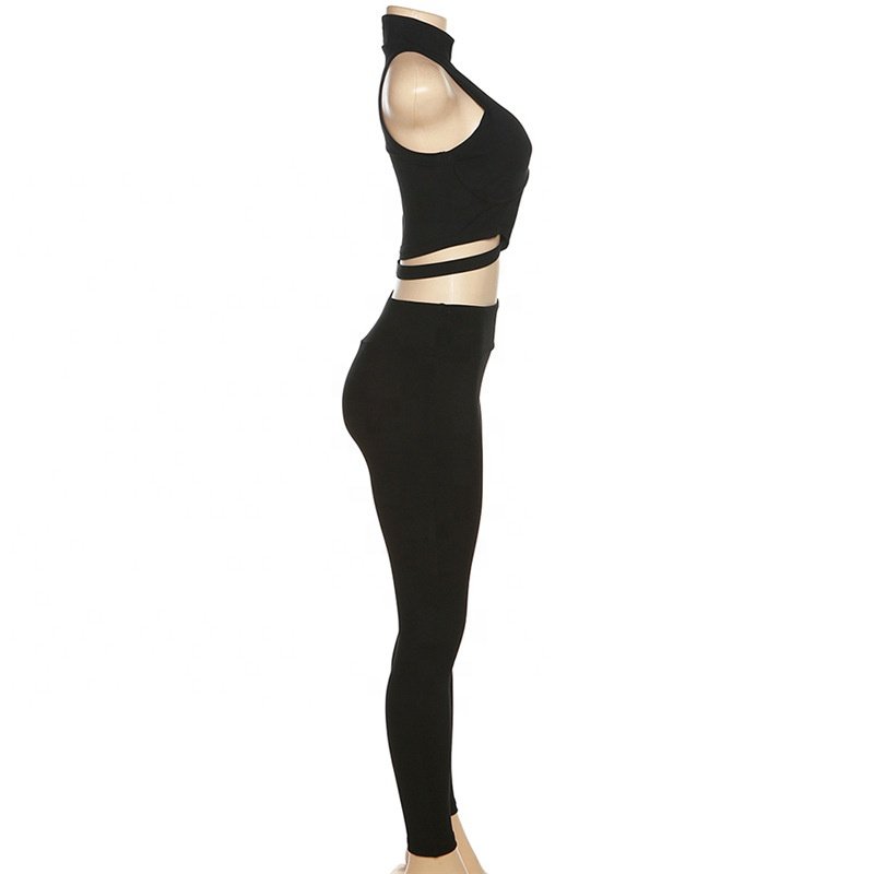 Women Hollow Out Two Pieces Pants Sets Slim Women's Set Casual Street Style 2 Piece Set