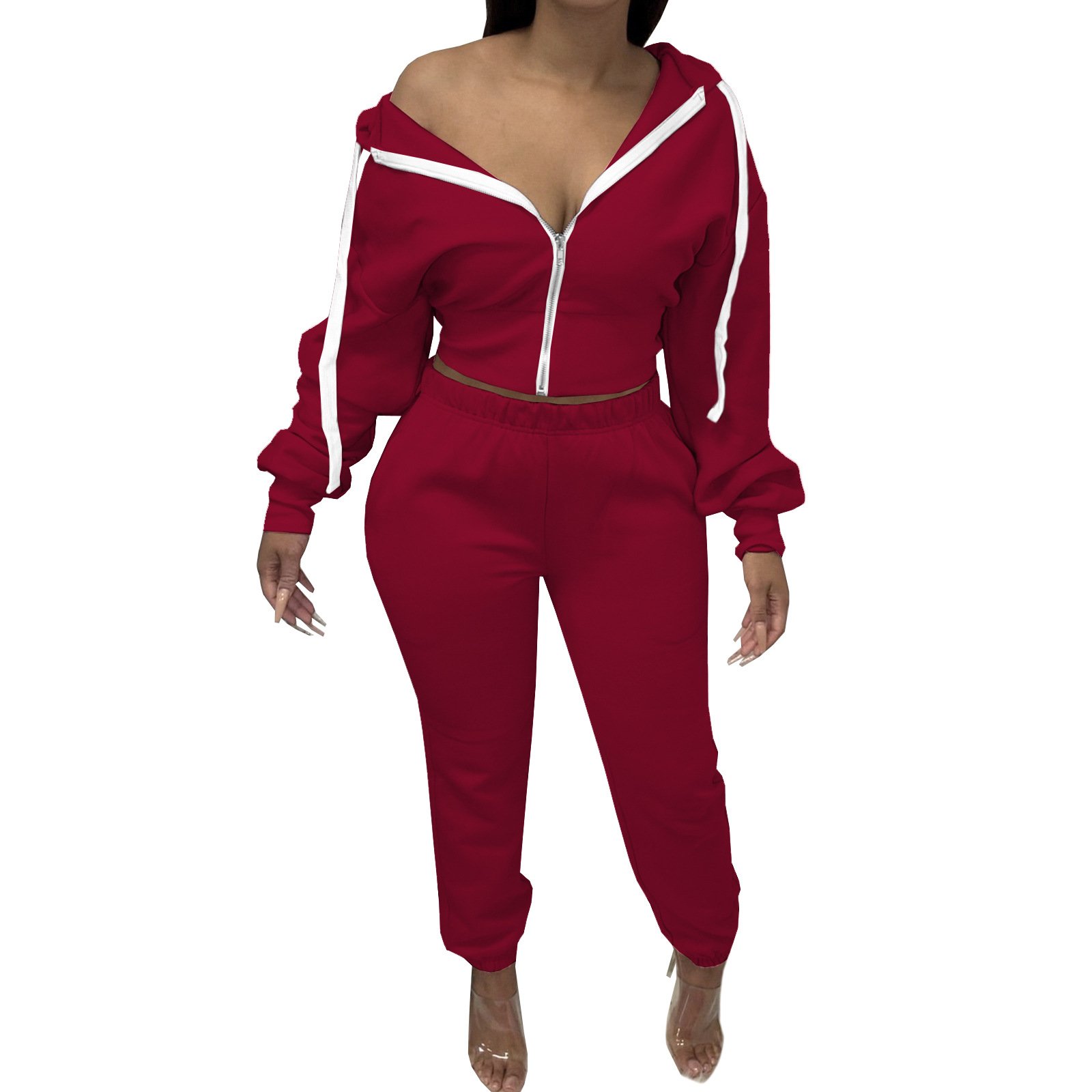 2024 New Jogger Plain Zip Pullover Hoodie Outfits Sublimation Custom Logo Fashion Leisure Tracksuits Two Piece Women'S Sets