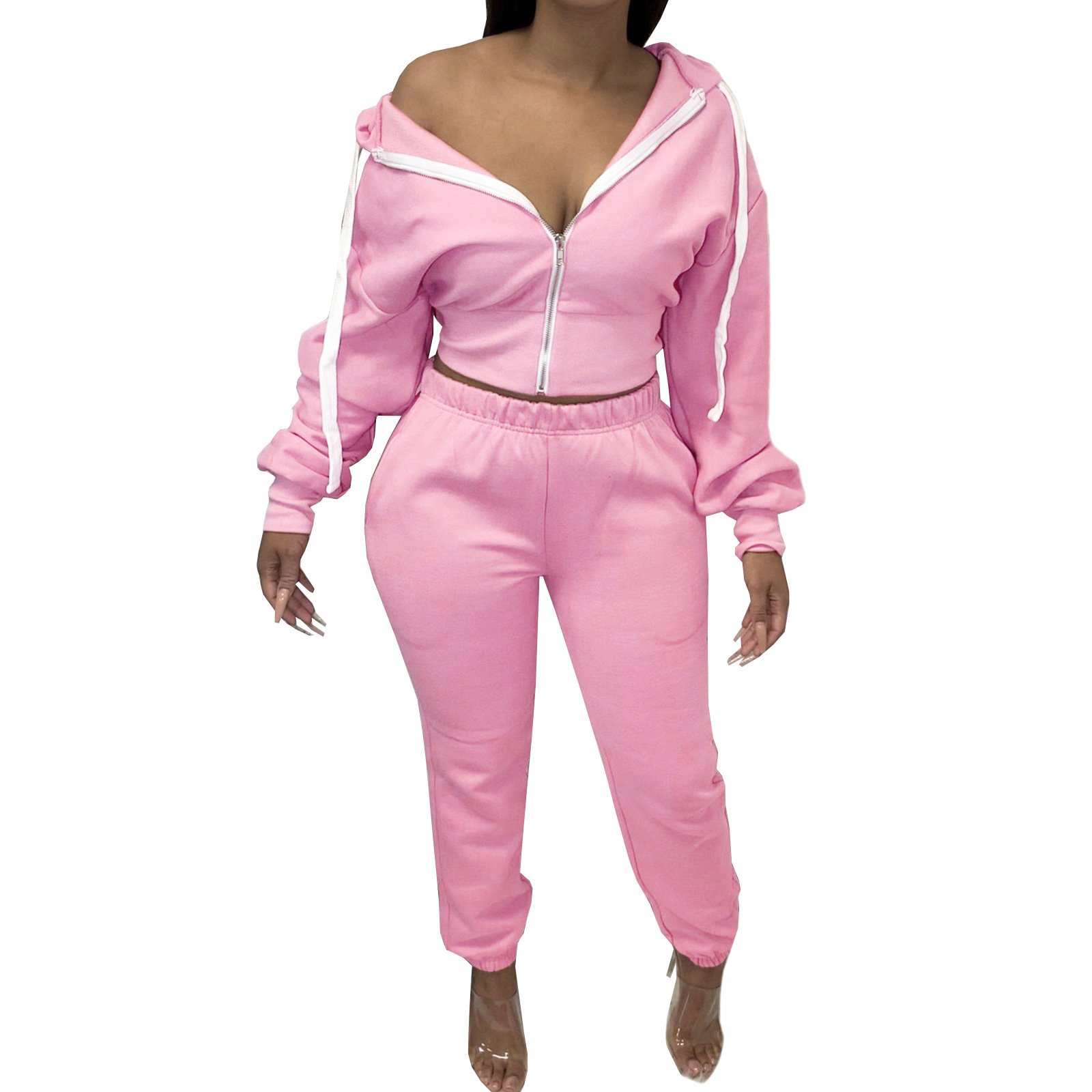 2024 New Jogger Plain Zip Pullover Hoodie Outfits Sublimation Custom Logo Fashion Leisure Tracksuits Two Piece Women'S Sets