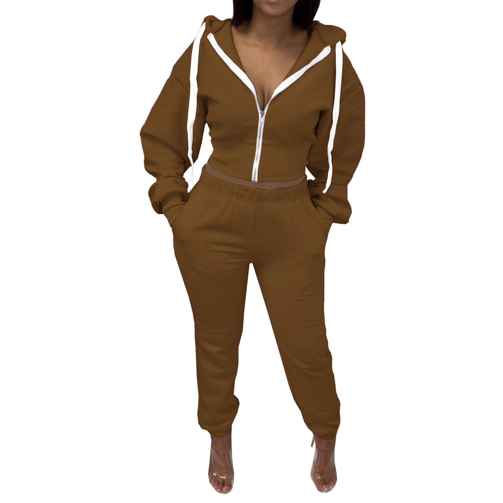 2024 New Jogger Plain Zip Pullover Hoodie Outfits Sublimation Custom Logo Fashion Leisure Tracksuits Two Piece Women'S Sets