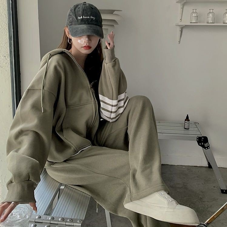 Fashion Running Leisure Two Piece Sweater Hooded Wholesale Women's Simple Style Zip Top 2 Piece Set Women Jogger Tracksuit