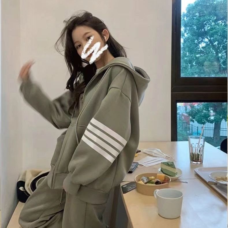 Fashion Running Leisure Two Piece Sweater Hooded Wholesale Women's Simple Style Zip Top 2 Piece Set Women Jogger Tracksuit