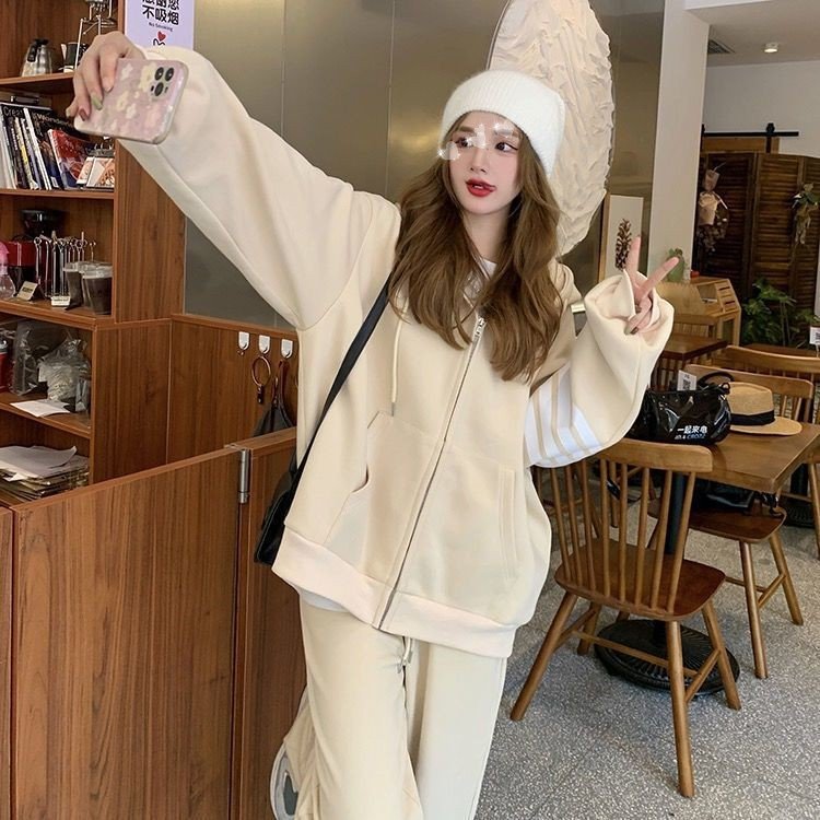 Fashion Running Leisure Two Piece Sweater Hooded Wholesale Women's Simple Style Zip Top 2 Piece Set Women Jogger Tracksuit