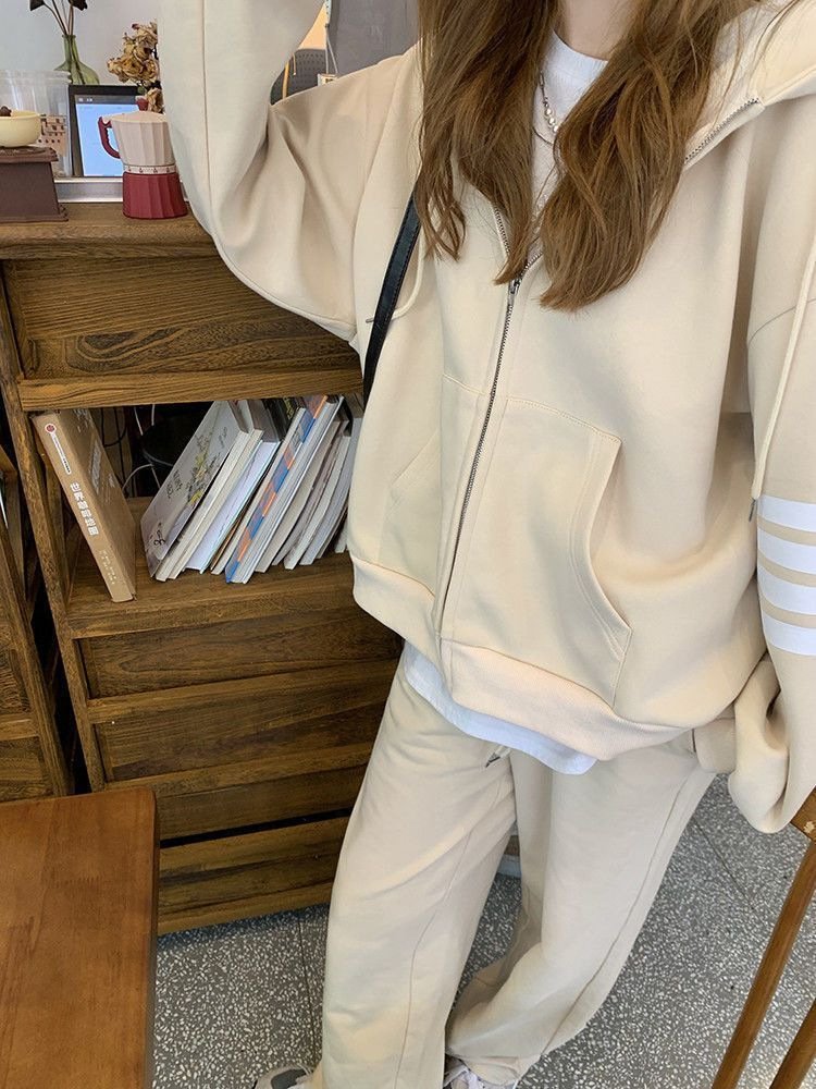 Fashion Running Leisure Two Piece Sweater Hooded Wholesale Women's Simple Style Zip Top 2 Piece Set Women Jogger Tracksuit