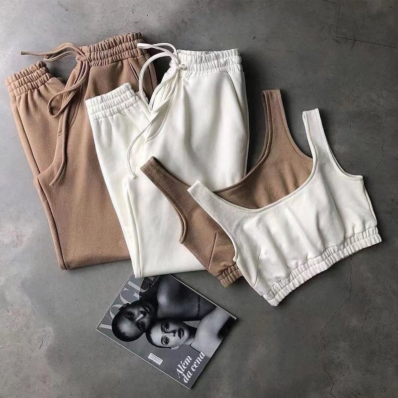 Wholesale Solid Color Camisole Top With Fashion Sports Cropped Drawstring Shorts Two-Piece Set
