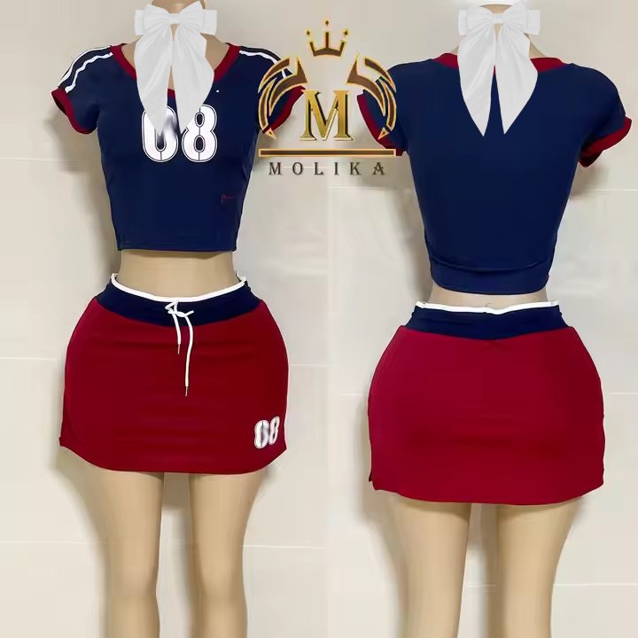 New Trendy Women Cute Sets Letter Print Shirts Crop Top+Shorts Skirt+Bow 2 Piece Sets Girls Y2K 3 Piece Sets Women Outfits