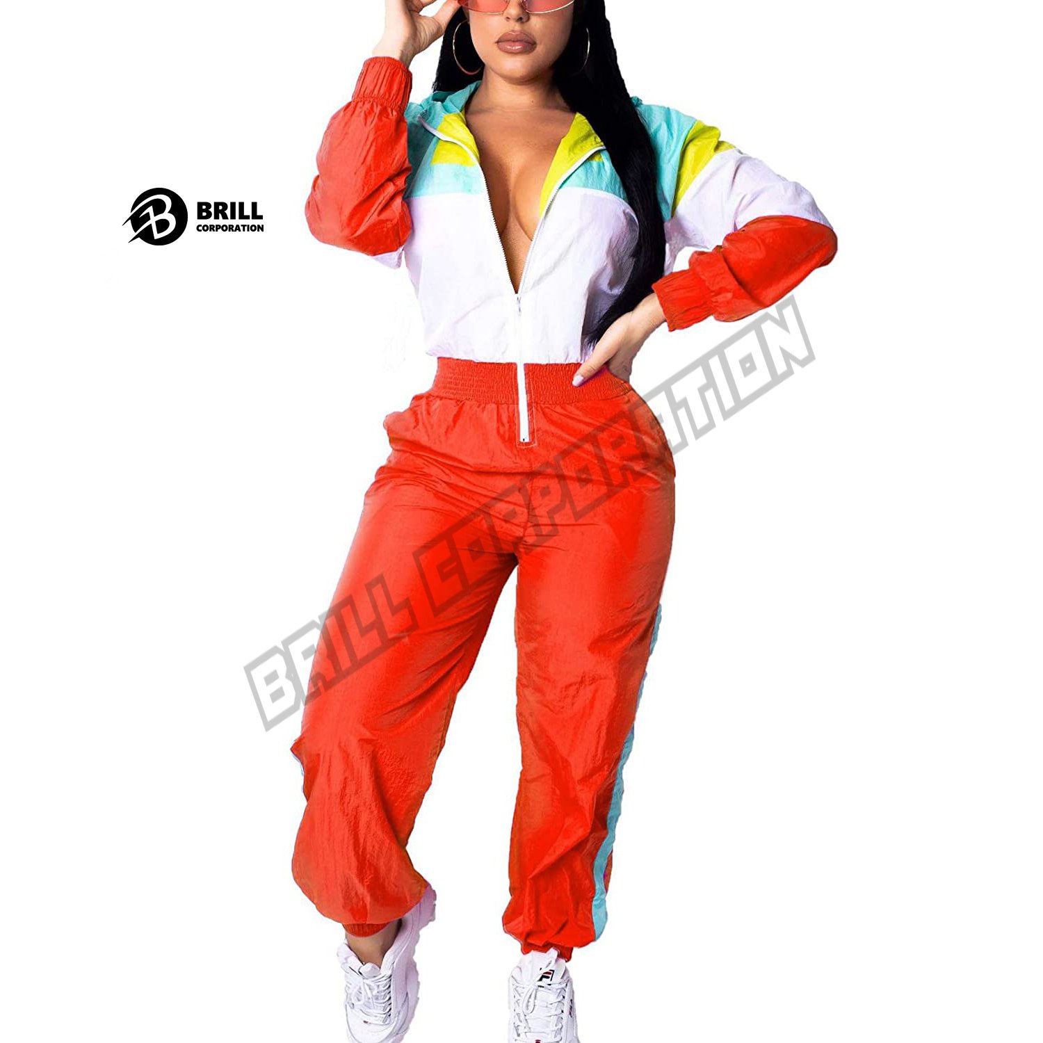 Ladies Windbreaker Set | Polyester Custom Design Zipper Training Track Jacket & Track Pant Windbreaker Tracksuit for Adult Girls