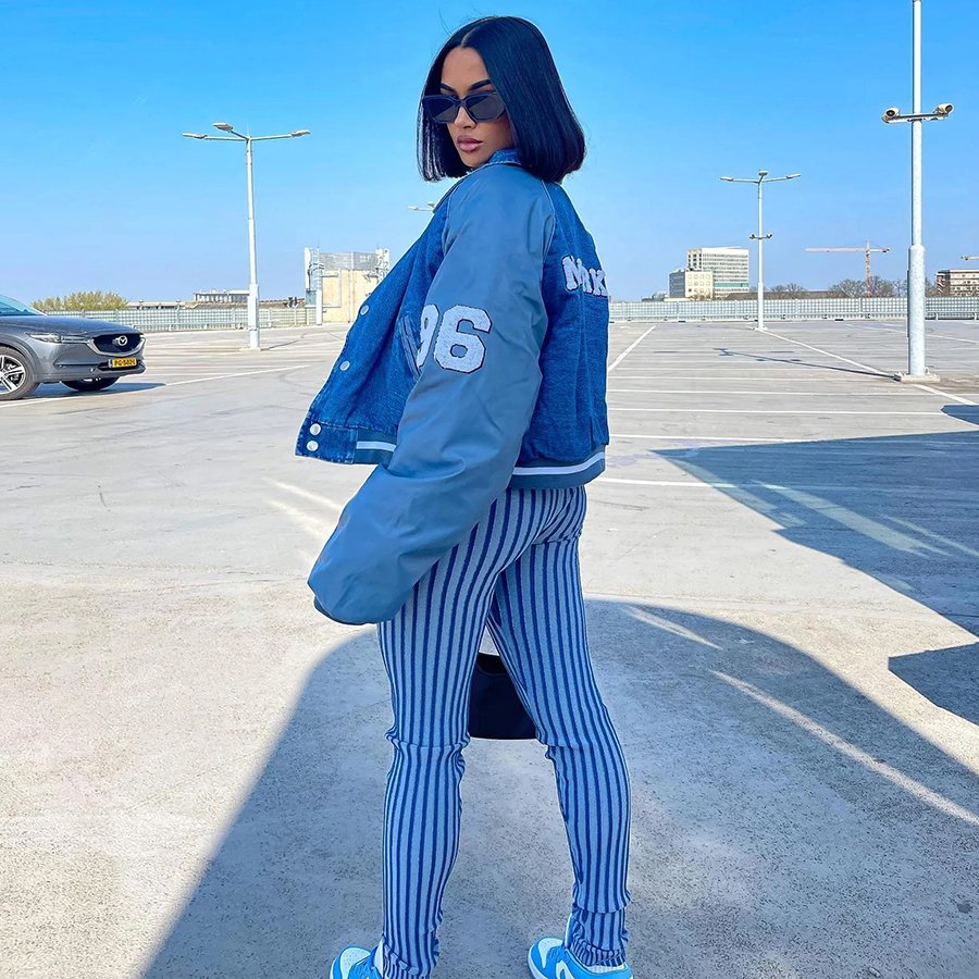 Sexy casual street fashion women's suit Drawstring backless top+tight stretch striped pants 2 Piece set women