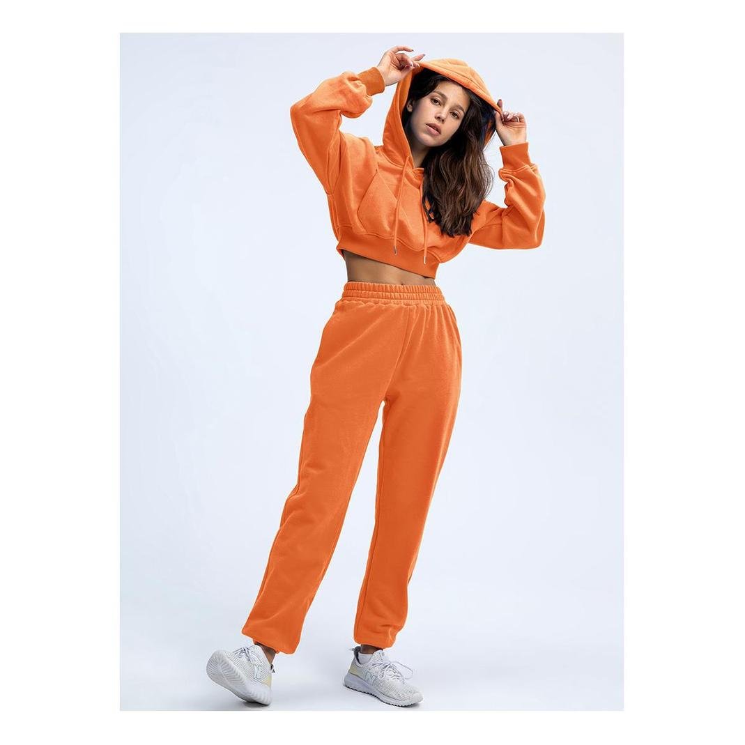 Custom Women hoodie and jogger set 100% cotton long sleeve pocket crop top jogger set pants 2 piece set tracksuits for girls
