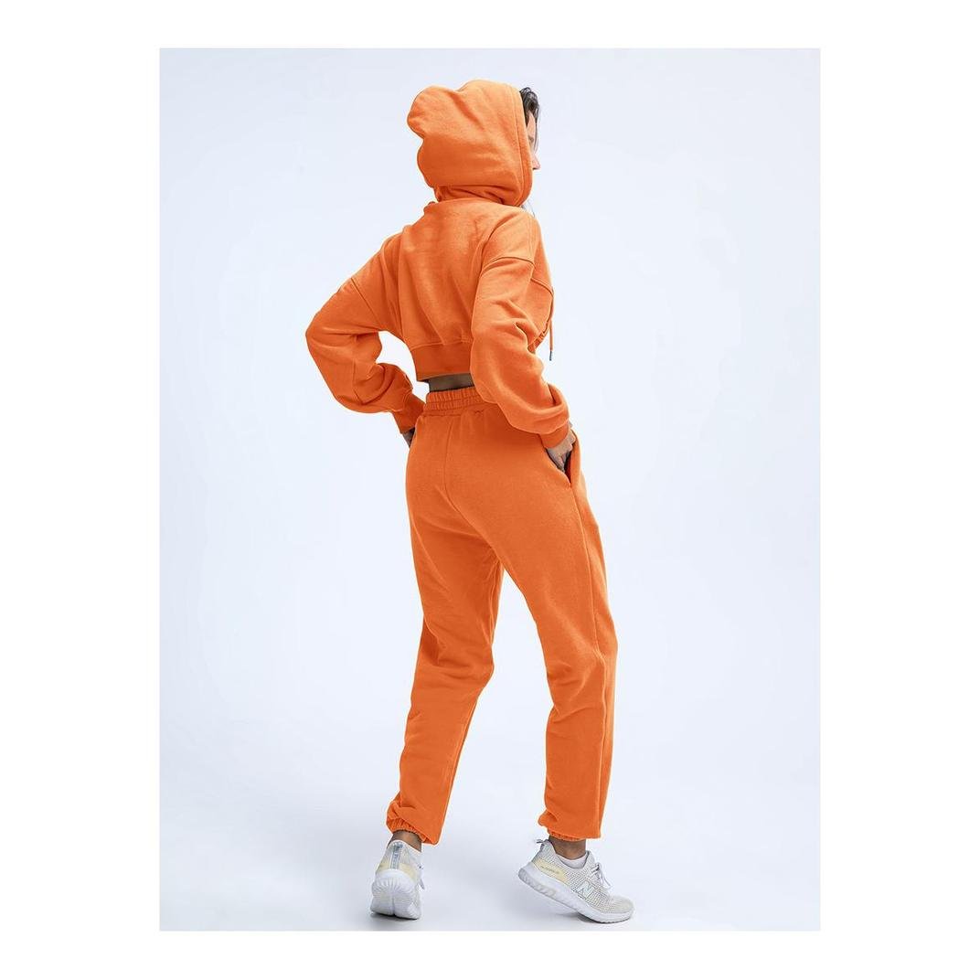 Custom Women hoodie and jogger set 100% cotton long sleeve pocket crop top jogger set pants 2 piece set tracksuits for girls