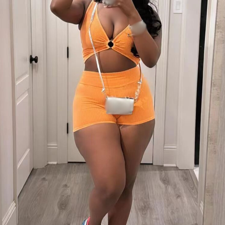 Summer Fitness Washed Ribbed Tank Top With Shorts Two Piece Set Women Sets Women Casual Tweed Set