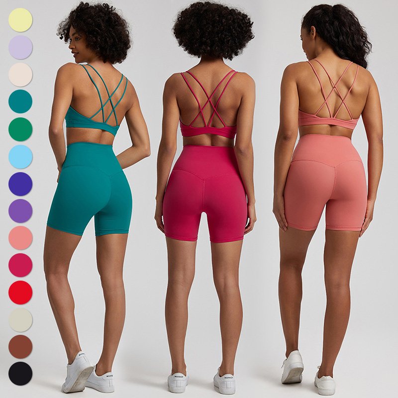 Wholesale Women Quick Dry Breathable Clothes 2 Pieces Suit Custom Workout Clothing Shorts Sports Bra Women Gym Fitness Yoga Sets