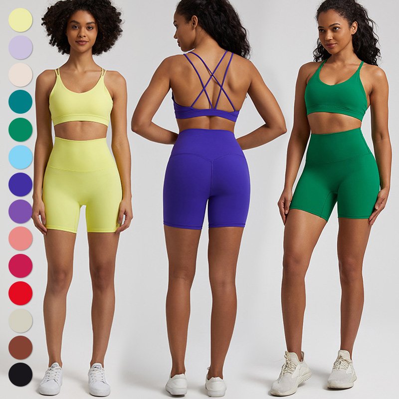 Wholesale Women Quick Dry Breathable Clothes 2 Pieces Suit Custom Workout Clothing Shorts Sports Bra Women Gym Fitness Yoga Sets