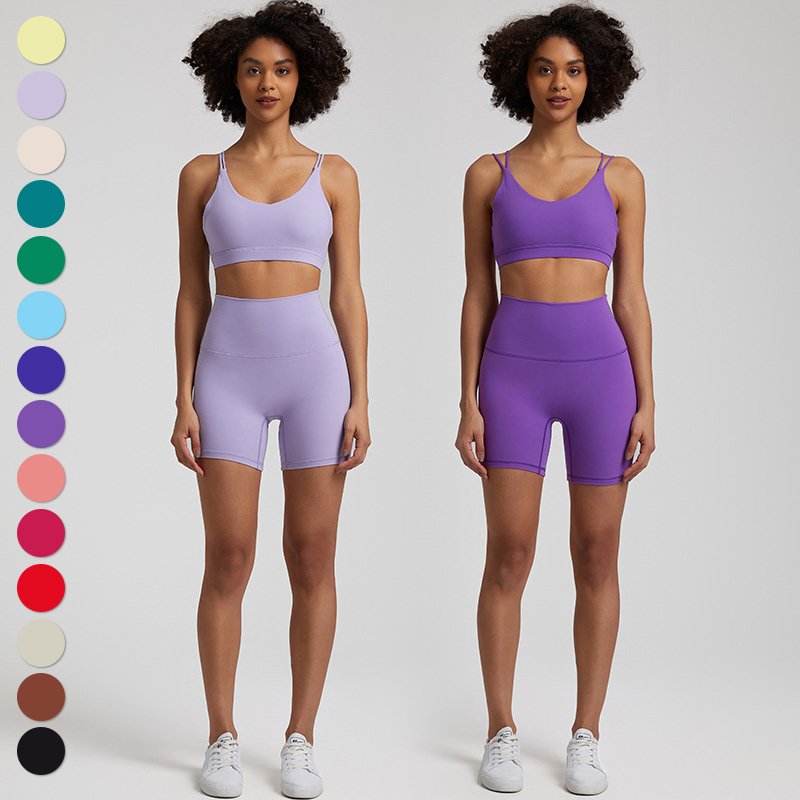Wholesale Women Quick Dry Breathable Clothes 2 Pieces Suit Custom Workout Clothing Shorts Sports Bra Women Gym Fitness Yoga Sets