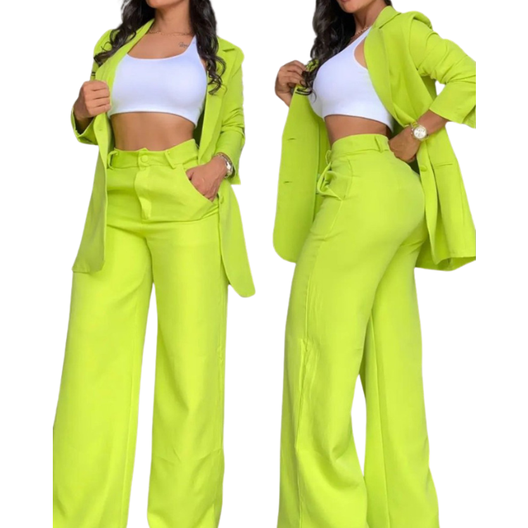 Casual Slim Fit Buttons Sexy Pink Solid Color Lapel Long Sleeve Blazer Jacket Wide Leg Pants Two Piece Suit Suits Set