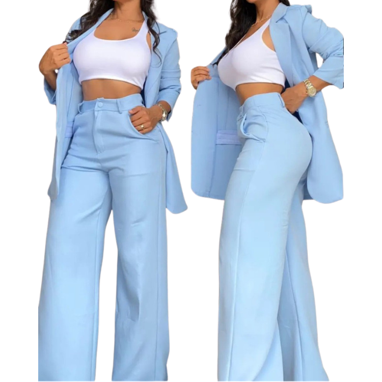 Casual Slim Fit Buttons Sexy Pink Solid Color Lapel Long Sleeve Blazer Jacket Wide Leg Pants Two Piece Suit Suits Set