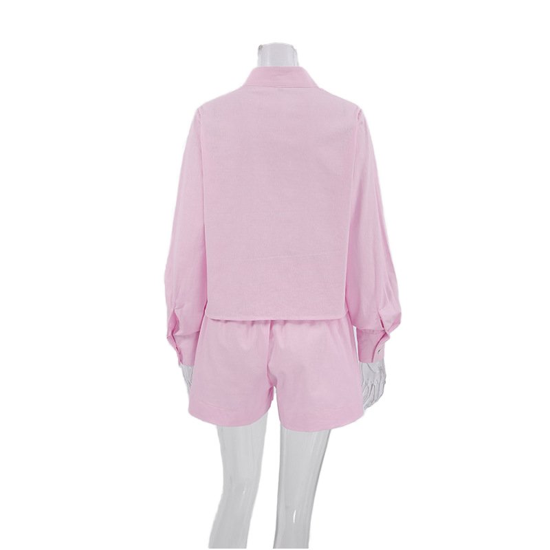 OEM&ODM Design Factory Custom 2 Piece Set Women Long Sleeve Shorts Set Outfit Simple Women's Clothing Cotton Women's Sets