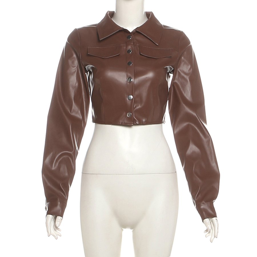 Kliou New Arrivals Fall short pu jacket pockets skirt women's sets casual outfits leather 2 piece set women