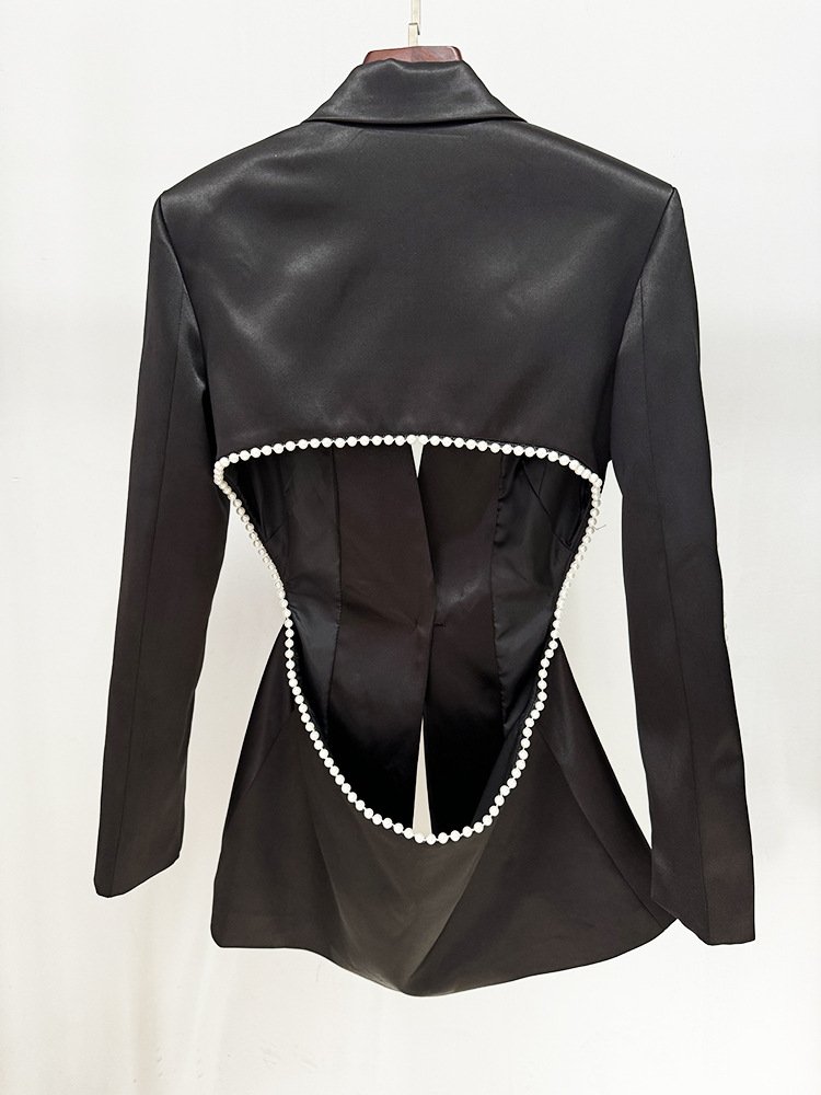 Fall Winter Elegant 2 Piece Set Backless Blazer Sequin Beading Mesh Pants Set Matching Two Piece Women Blazer Set Suit