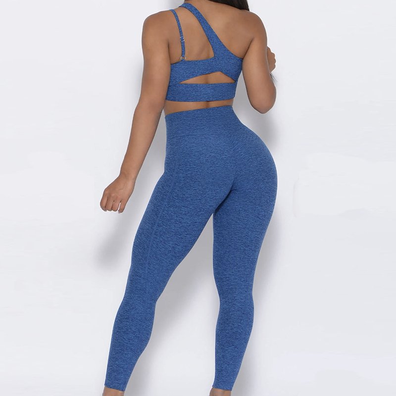 Asymmetrical shoulder strap design Gym Clothing Seamless Yoga Set Scrunch Butt Seamless Yoga Shorts Sets Summer set 4 Piece