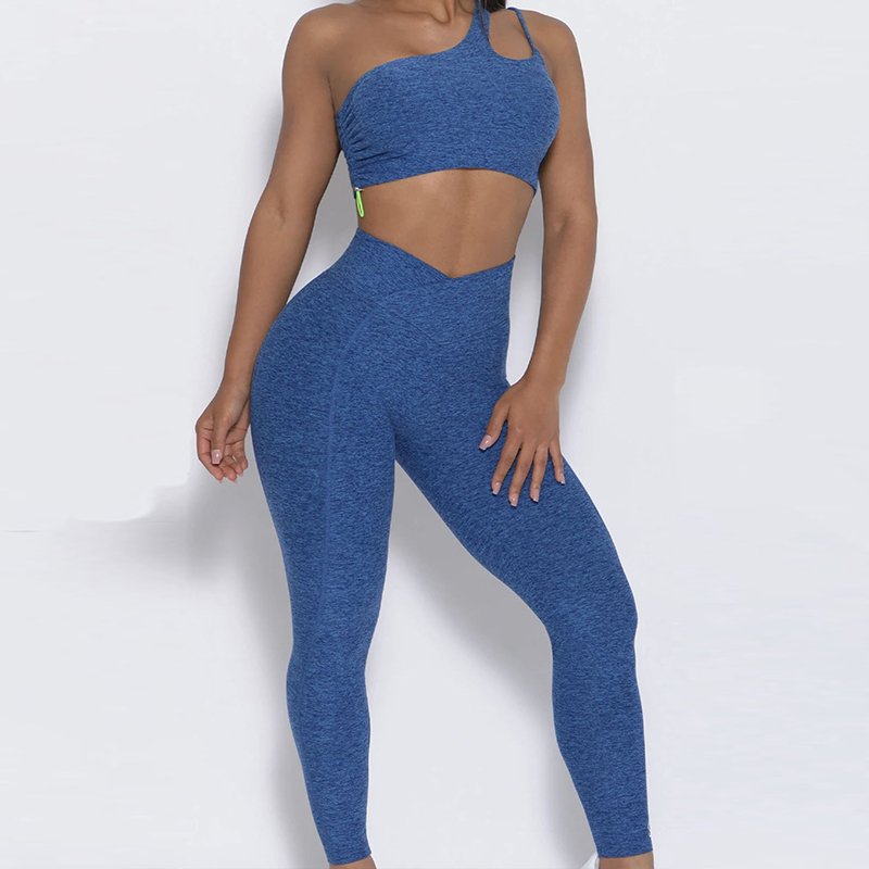 Asymmetrical shoulder strap design Gym Clothing Seamless Yoga Set Scrunch Butt Seamless Yoga Shorts Sets Summer set 4 Piece