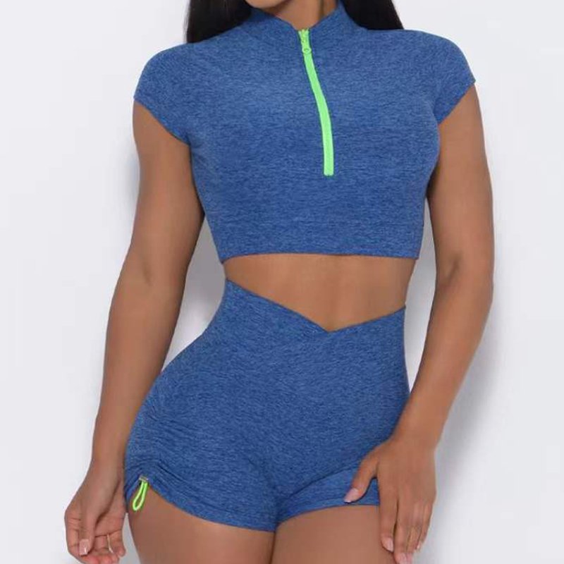 Asymmetrical shoulder strap design Gym Clothing Seamless Yoga Set Scrunch Butt Seamless Yoga Shorts Sets Summer set 4 Piece