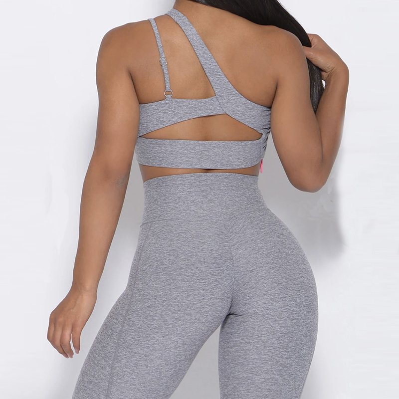 Asymmetrical shoulder strap design Gym Clothing Seamless Yoga Set Scrunch Butt Seamless Yoga Shorts Sets Summer set 4 Piece