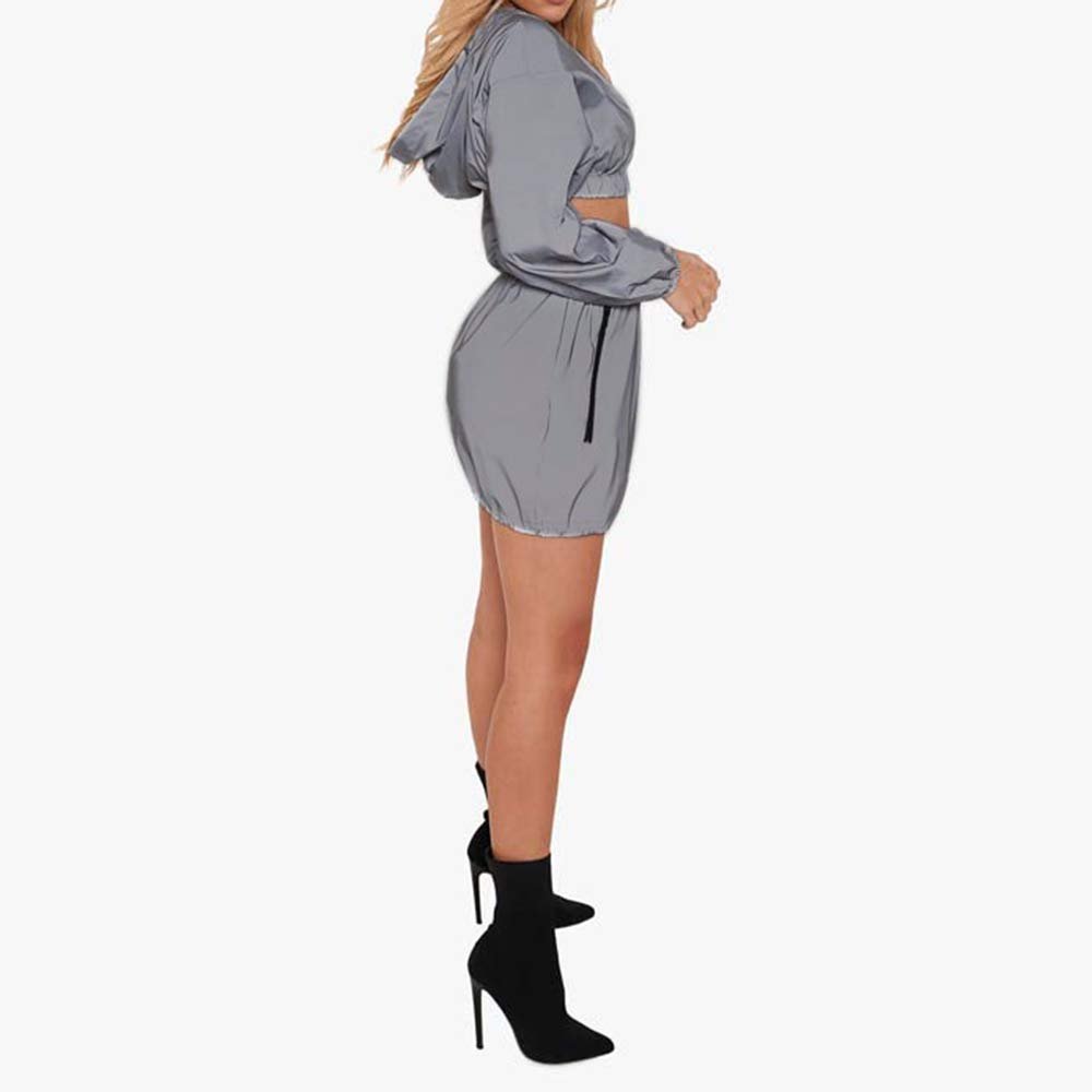 Closet Women's 2 Pieces Reflective Crop Top and Mini Skirt Set Tracksuits