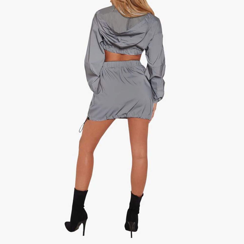 Closet Women's 2 Pieces Reflective Crop Top and Mini Skirt Set Tracksuits