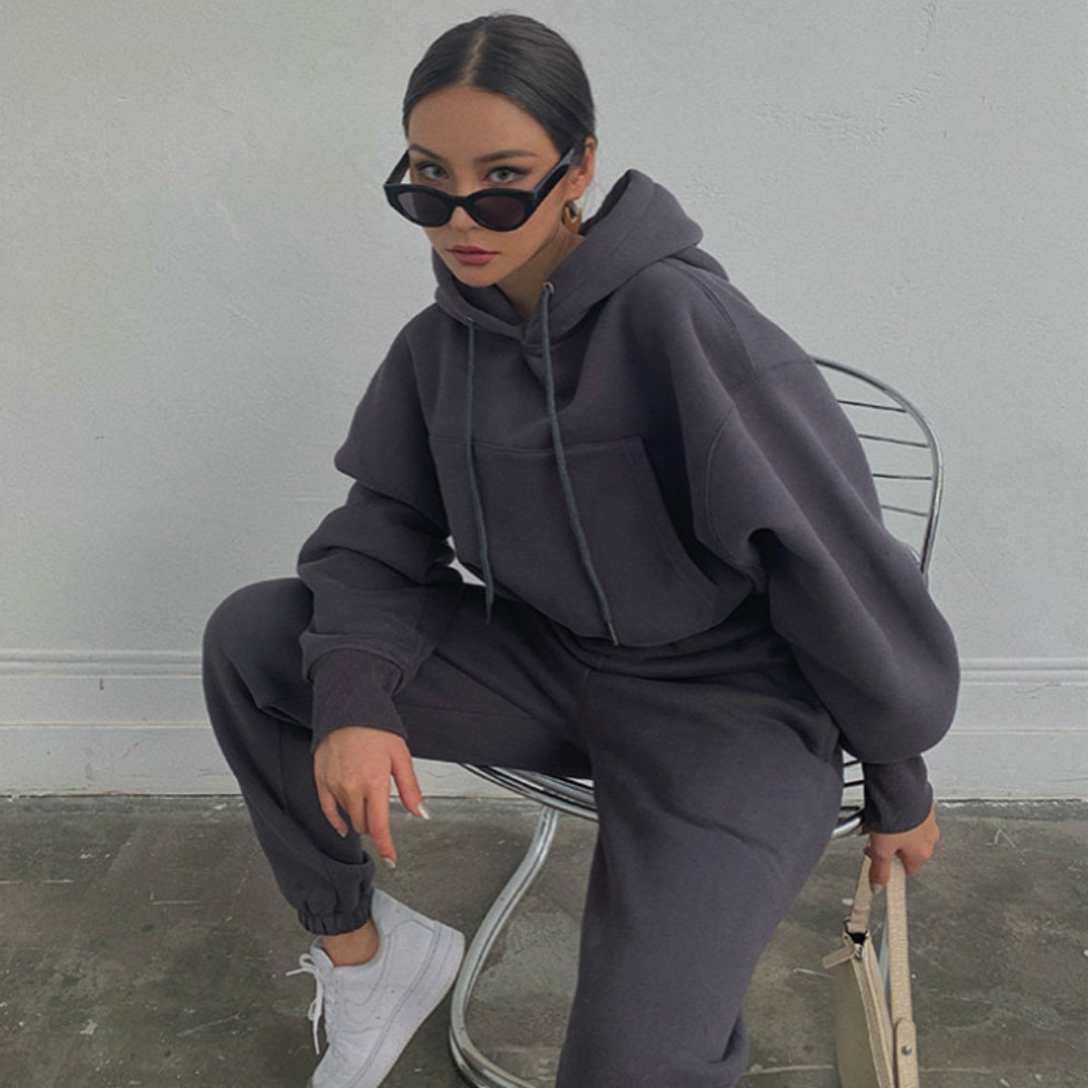 Solid Color Casual Sweatpants And Hoodie Lounge Set Wholesale fashion Hoodie Women's Autumn And Winter