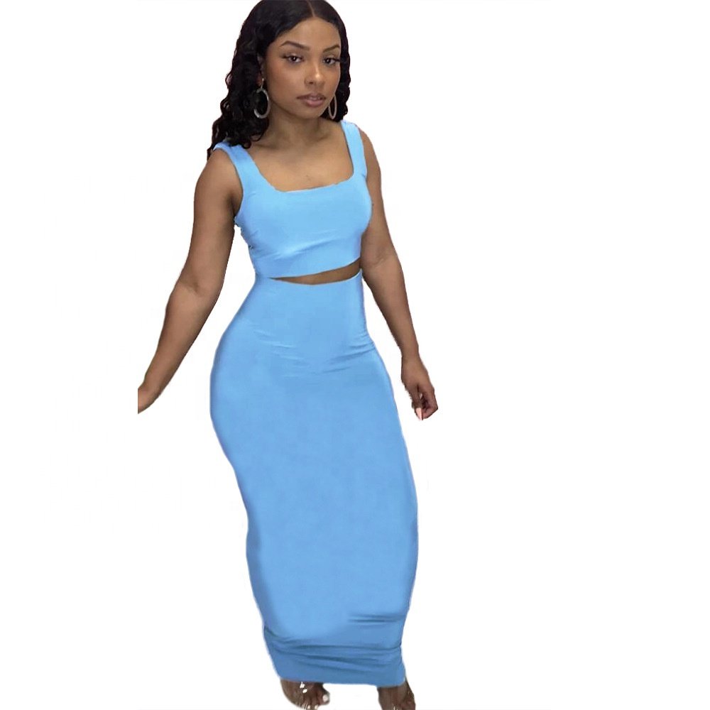 2023 wholesale Custom Logo 2 Piece Set Fashion Sports Women'S Color Matching Slim Top Sexy Culottes Two Piece Skirt Suit Women