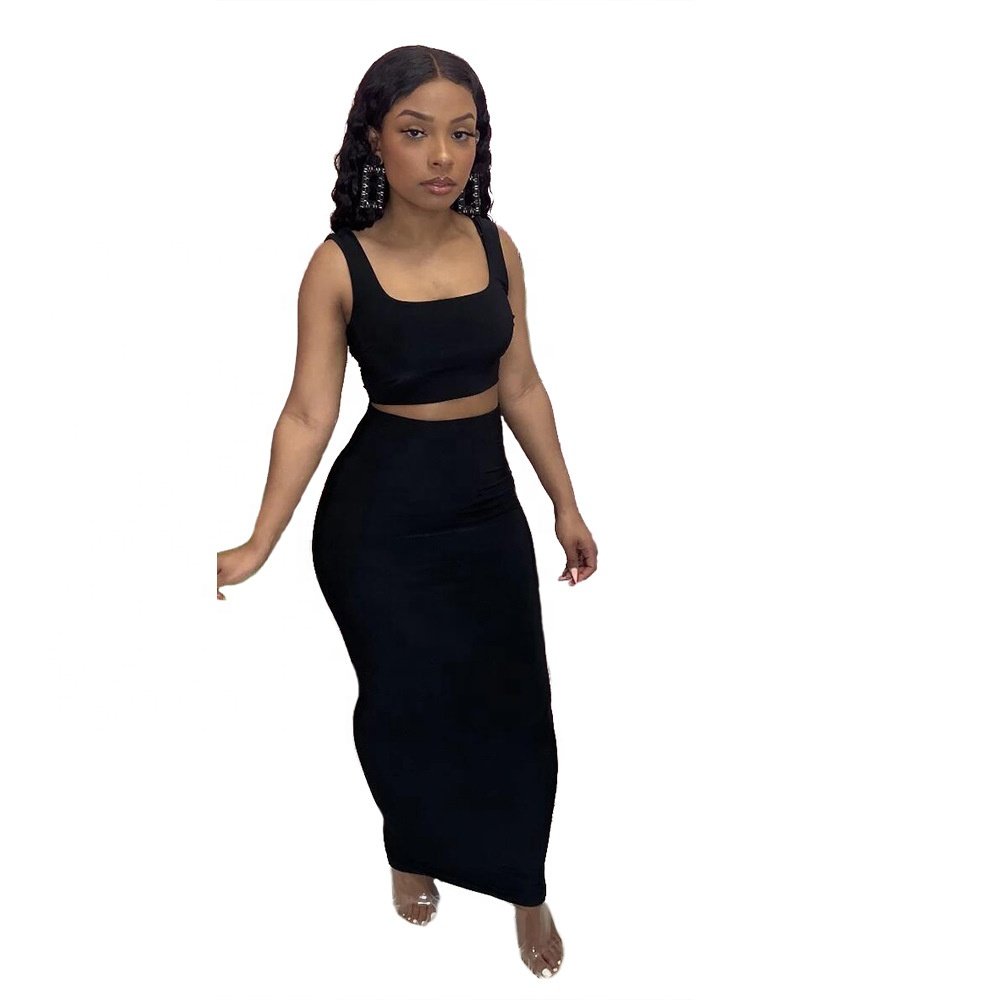 2023 wholesale Custom Logo 2 Piece Set Fashion Sports Women'S Color Matching Slim Top Sexy Culottes Two Piece Skirt Suit Women