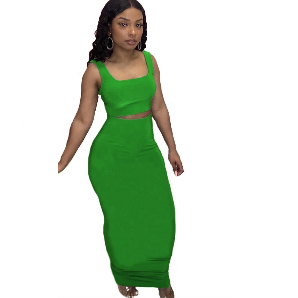 2023 wholesale Custom Logo 2 Piece Set Fashion Sports Women'S Color Matching Slim Top Sexy Culottes Two Piece Skirt Suit Women