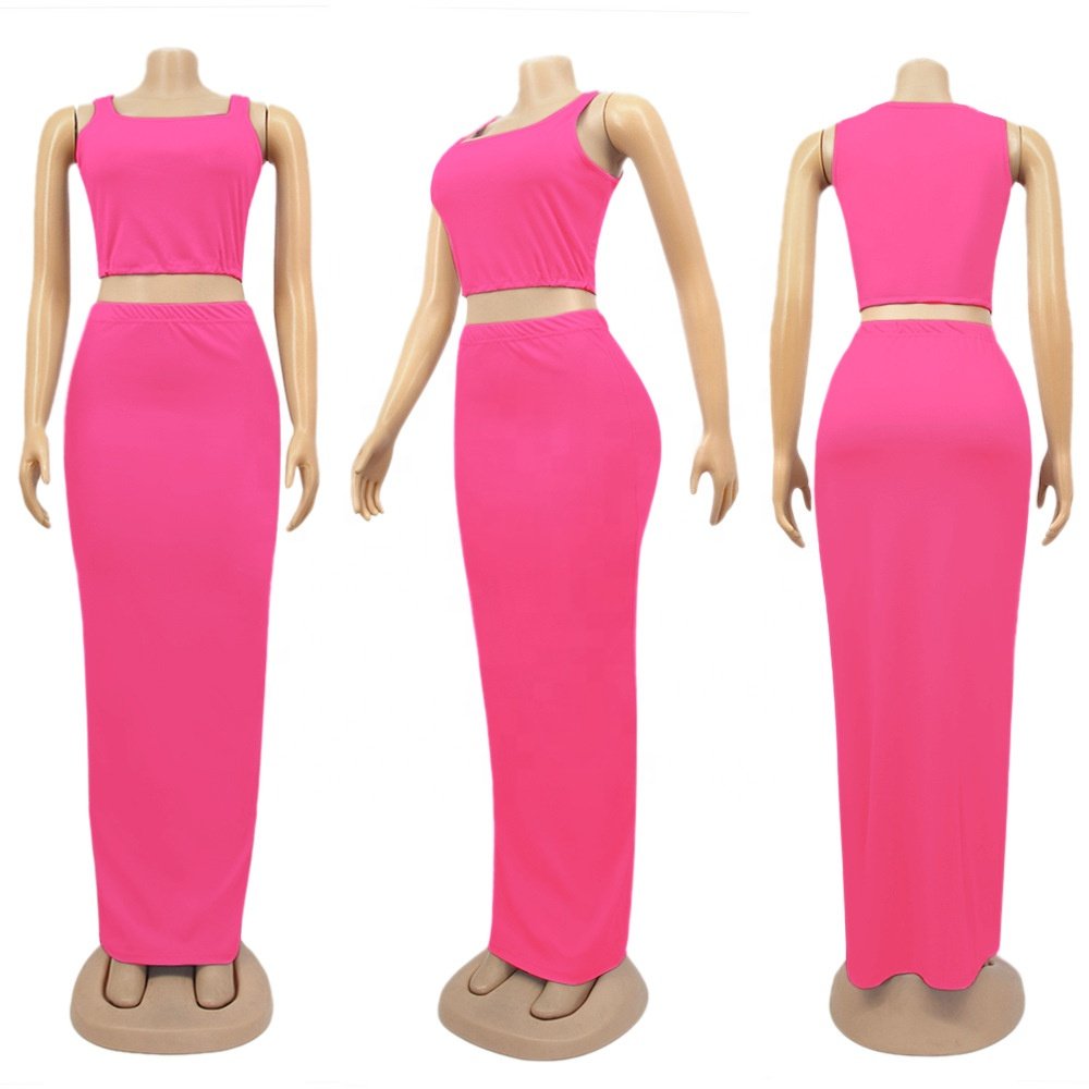 2023 wholesale Custom Logo 2 Piece Set Fashion Sports Women'S Color Matching Slim Top Sexy Culottes Two Piece Skirt Suit Women