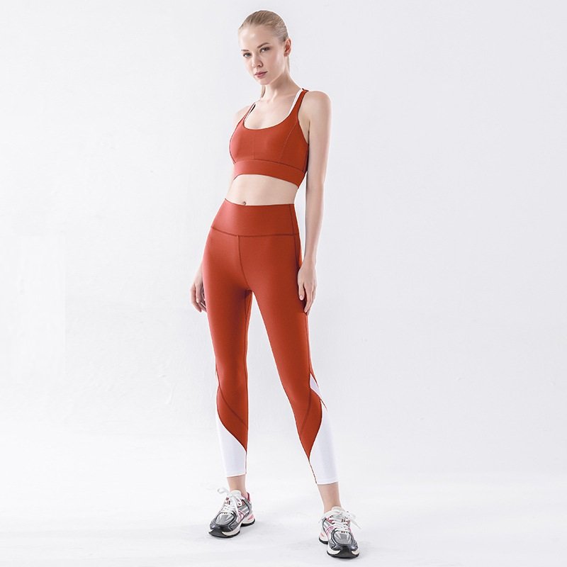 Patchwork athletic fitness women gym 2-piece bra high waist gym sexy sport bra and yoga pants set 2 tone colors yoga set