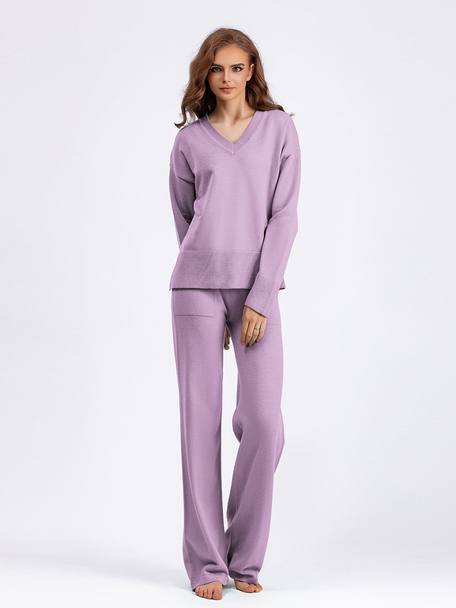 High Quality Custom Logo Casual Long Sleeves Women's Sets Wool Blended Cotton Sweater Knitted Women's Sets