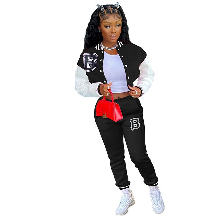 Autumn Winter Baseball Jacket Sport Women's Sets Joggers Pants Active Sweatsuit Tracksuit Outfits Two Piece Pants Set