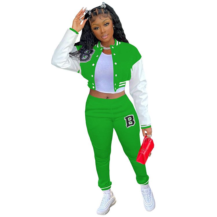 Autumn Winter Baseball Jacket Sport Women's Sets Joggers Pants Active Sweatsuit Tracksuit Outfits Two Piece Pants Set