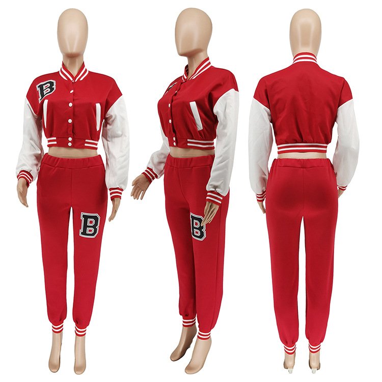 Autumn Winter Baseball Jacket Sport Women's Sets Joggers Pants Active Sweatsuit Tracksuit Outfits Two Piece Pants Set