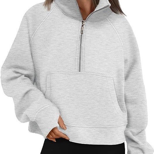 Womens Sweatshirts Half Zip Cropped Pullover Fleece Quarter Zipper Hoodies Fall Outfits Clothes Thumb Hole