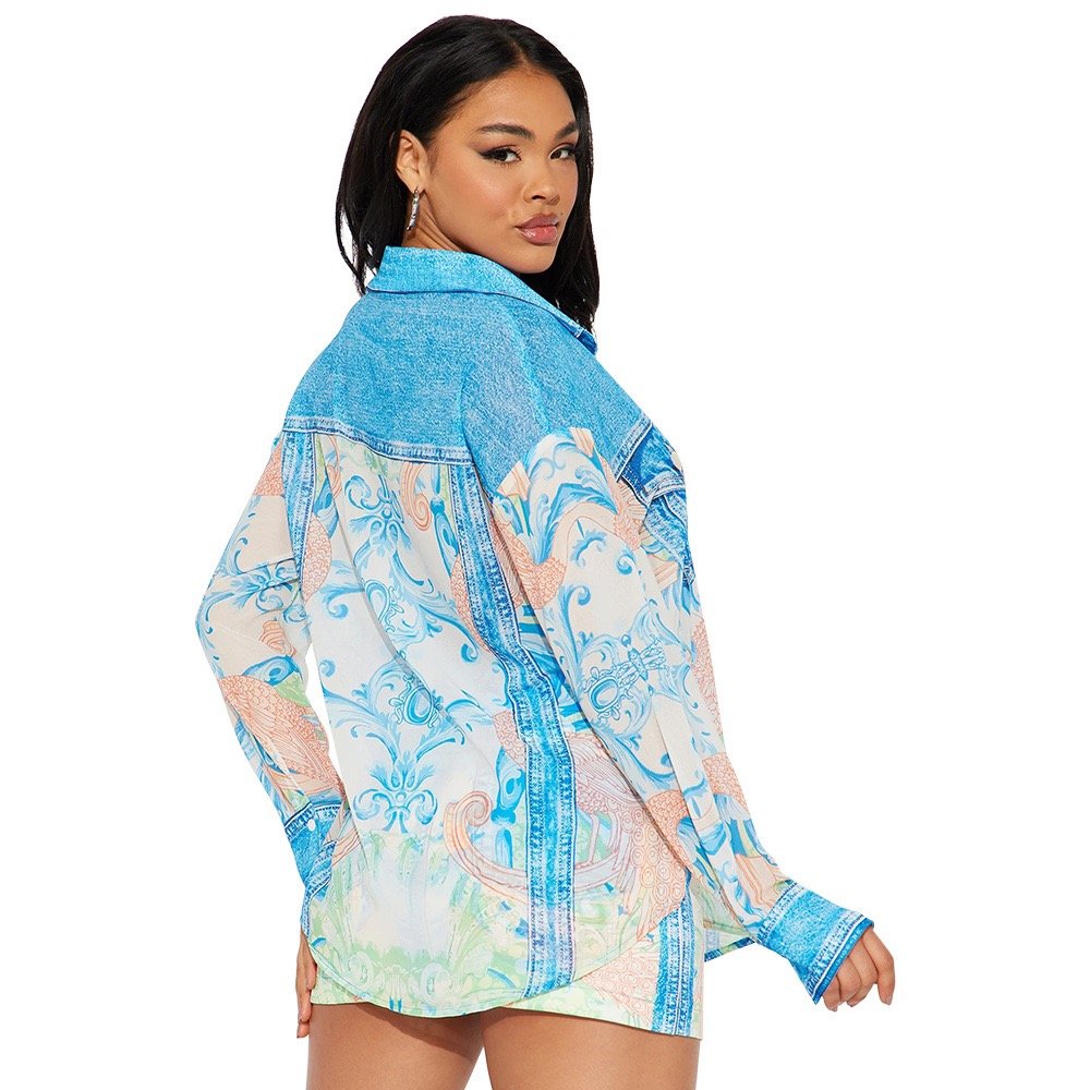 Printed Plus Size Denim Button Coat Skirt Clothing Casual Women's Sets 2 Piece Set Women