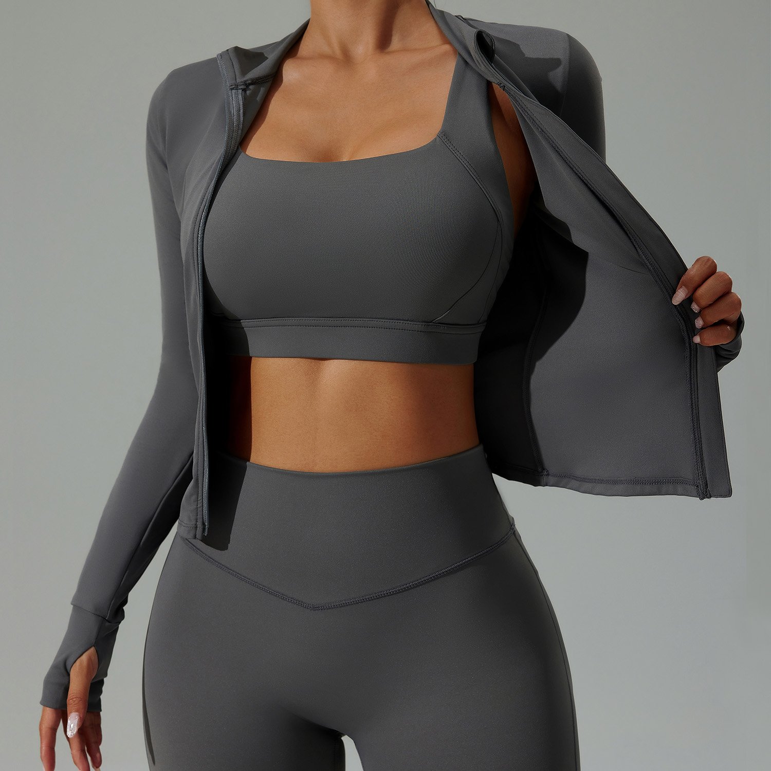 Wholesale Hot Sales Fit Zipper Women's Jackets 3 Pcs Active Wear Fitness Yoga Set Sports Jacket Leggings Workout Sets For Women