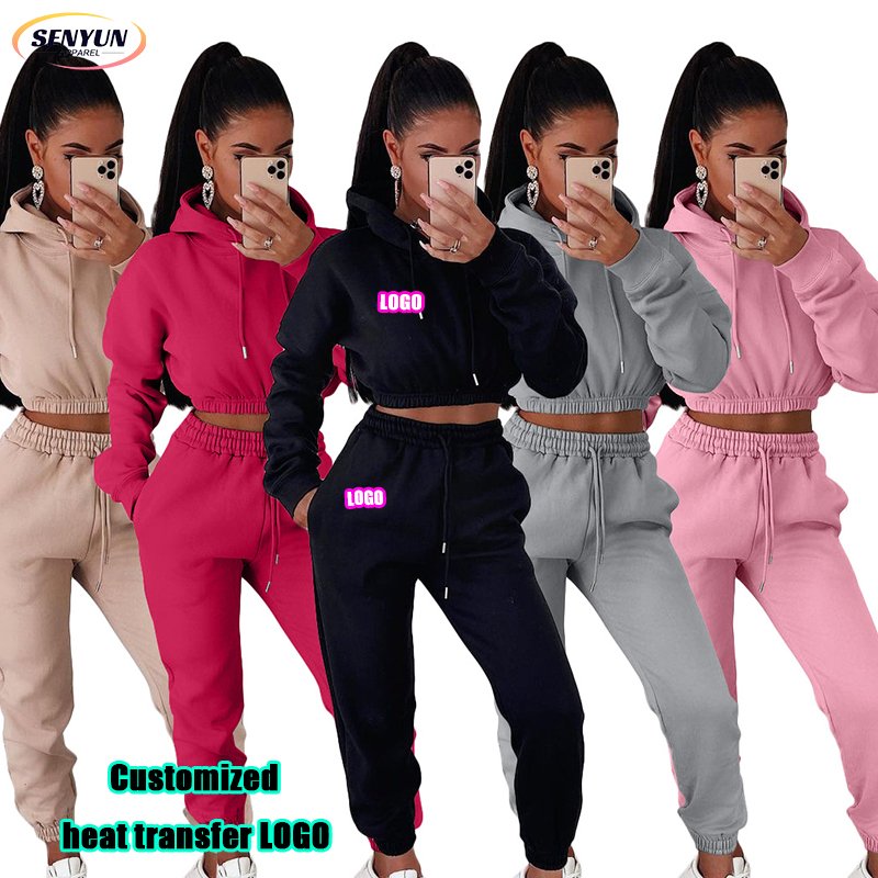 Wholesale Winter Leisure Sexy Hoodie Tracksuits Jogger Two Piece Outfits Sublimation Plus Size Custom Logo Elegant Women'S Sets