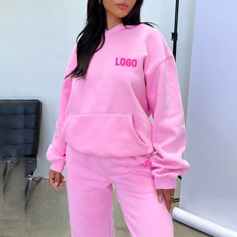 Women's clothing fall 2024 Custom Sweatsuit Tracksuit Set Ladies Fleece Jogger Sets High Quality Pink Tracksuits For Women