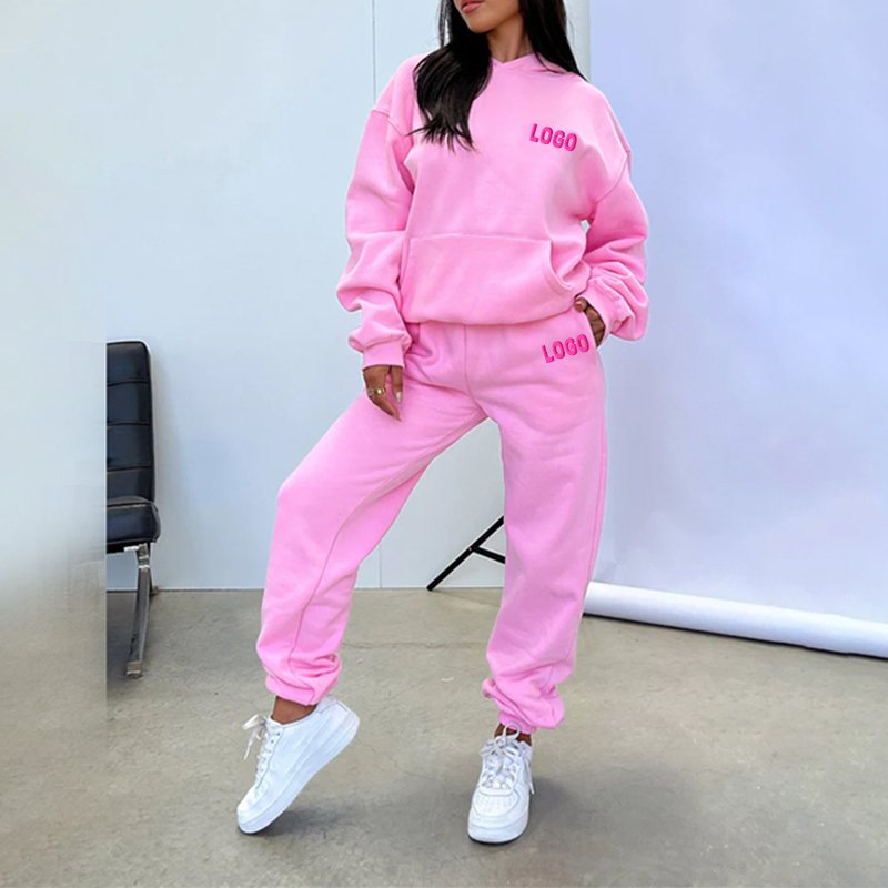 Women's clothing fall 2024 Custom Sweatsuit Tracksuit Set Ladies Fleece Jogger Sets High Quality Pink Tracksuits For Women