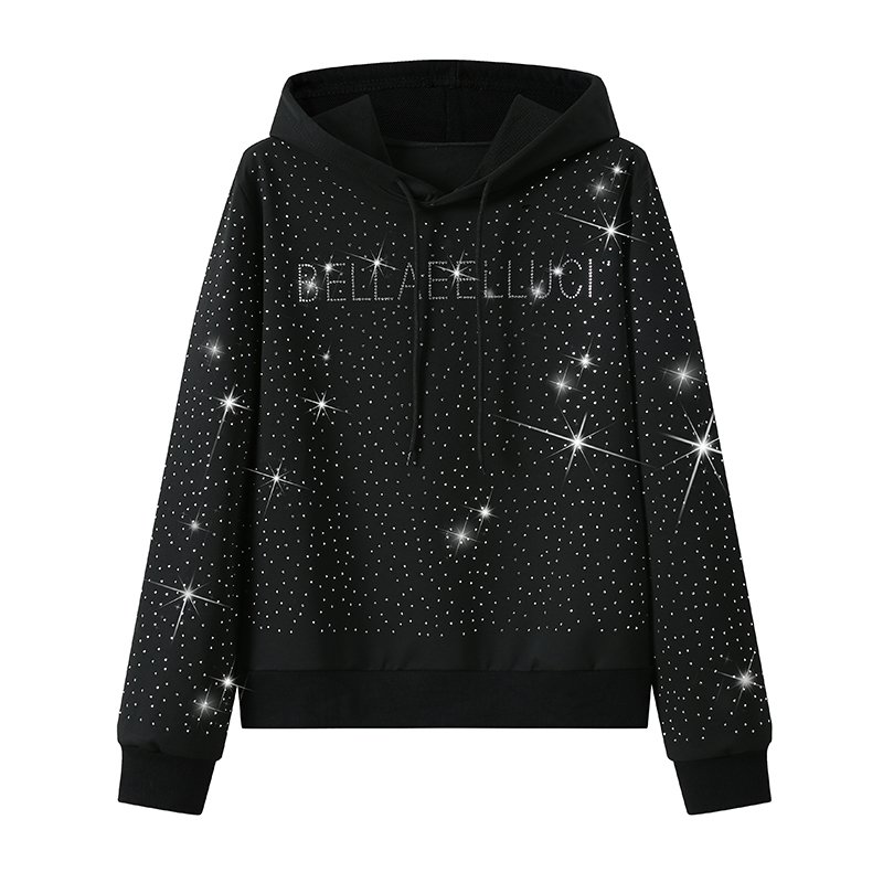 High Quality Two Piece Women Luxury Bling Bling Sweatsuits Set Rhinestone Black Hoodie Clothing Pant Suits