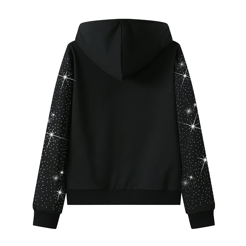 High Quality Two Piece Women Luxury Bling Bling Sweatsuits Set Rhinestone Black Hoodie Clothing Pant Suits