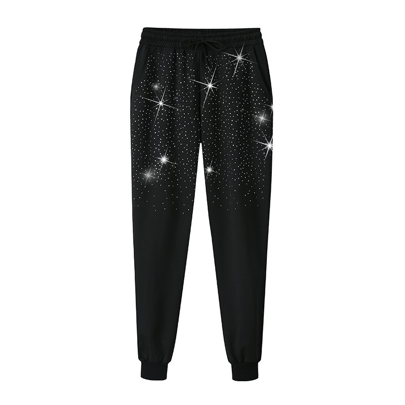 High Quality Two Piece Women Luxury Bling Bling Sweatsuits Set Rhinestone Black Hoodie Clothing Pant Suits